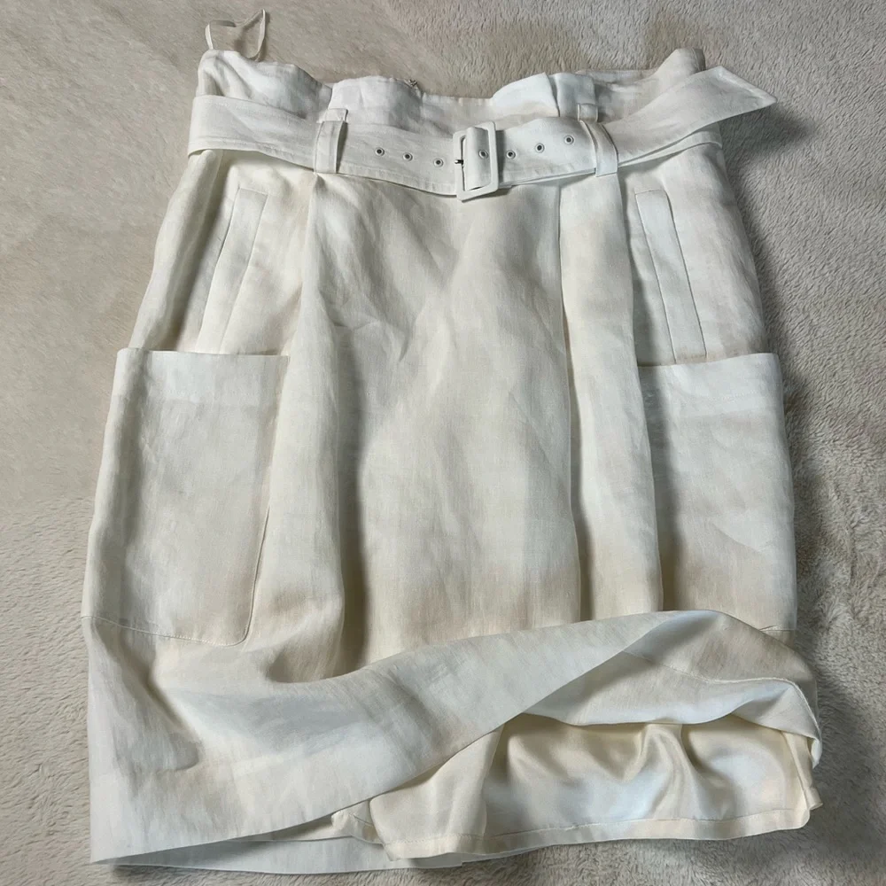 NWOT Tibi Linen Midi A-line Skirt with Belt - Picture 3 of 7